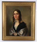 English School (late 18th/early 19th century) Bust length portrait of a lady, with brunette ringlets