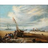 Continental School (late 18th/early 19th century) Beached boat with fishermen unloading the catch