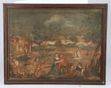 Dutch Provincial School (18th century) Figural landscape with inn, oil on rough canvas, 89cm x