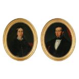 English School (mid-19th century) A pair of oval bust-length portraits, Mr & Mrs Robert Webb of