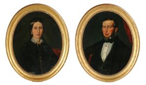 English School (mid-19th century) A pair of oval bust-length portraits, Mr & Mrs Robert Webb of