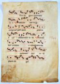Antiphona, circa 1400–1440, large impressive sheet of Choral music with finely detailed initial