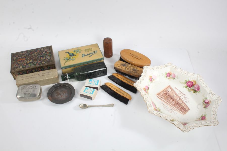 Collection of Co-Operative Wholesale Society Ltd (CWS) items, to include two tins, spoon, brushes,