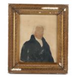 19th Century British school, a portrait of a gentleman, with a white wig and blue jacket, 12.5cm x
