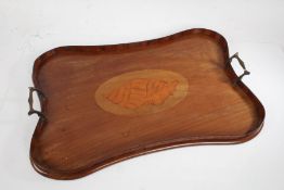 Victorian twin handled tray, the central field with shell marquetry inlay, 55cm wide