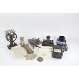 Desk accessories, to include Bates telephone index, Terston series stamp moistener, Quink pen pot,