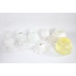 Ten white and clear glass lamp shades, to include pair of white shades with frilled tops (10)
