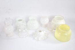 Ten white and clear glass lamp shades, to include pair of white shades with frilled tops (10)