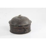 George III toleware spice box, the domed lid with carrying handle and clasp opening to reveal six