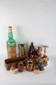 Mixed items, to include a brass spot hammered jug by J.S. & S., a large Cherry Kijafa bottle,