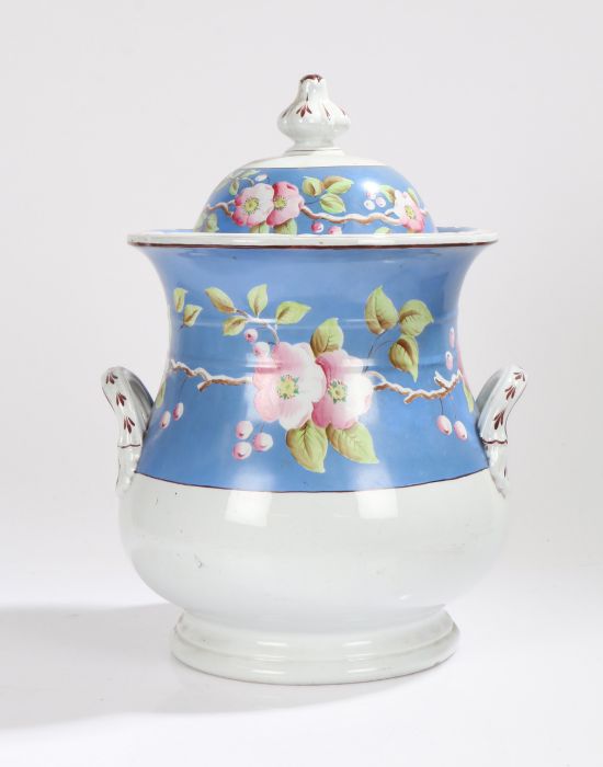 19th Century English pottery Ice Pail, the lid is surmounted by a gadrooned finial above the blue - Image 2 of 2