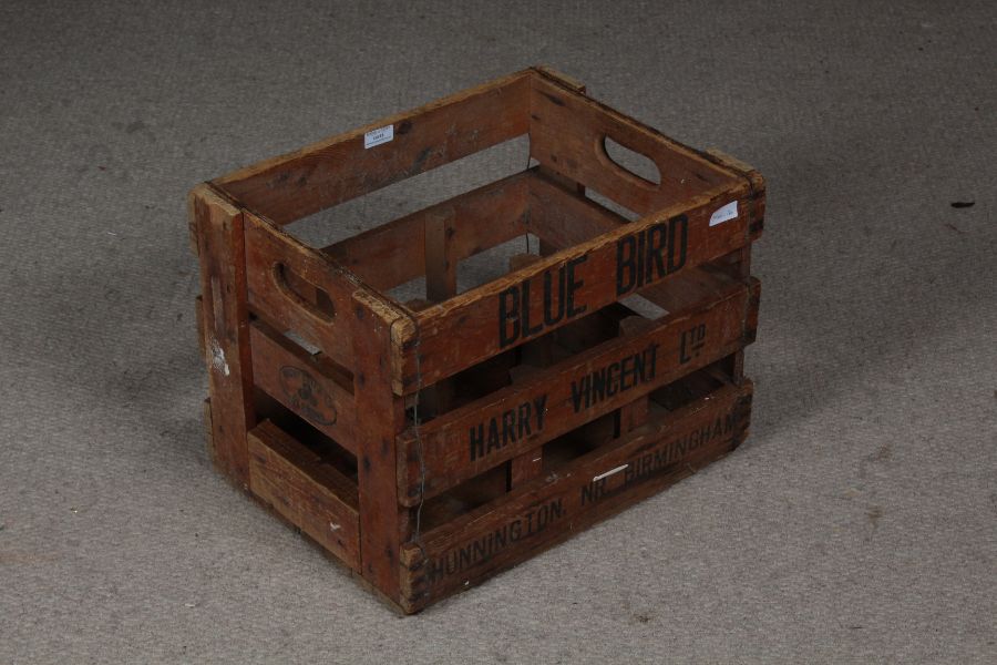 Wooden bottle crate inscribed "BLUE BIRD HARRY VINCENT LTD HUNNINGTON NR. BIRMINGHAM", 45cm wide - Image 2 of 2