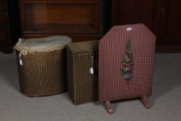 Lloyd Loom furniture to include fire screen with foliate decoration, two laundry baskets (3)
