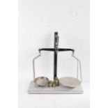 W & T Avery Class B balance scales, to weigh 2lb, together with four weights