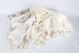 Collection of seven children's gowns/dresses, most lace examples, and nine bibs (qty)