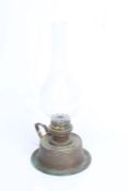 Hinks & Son Birmingham chamber stick style oil lamp, with bulbous clear glass chimney above a