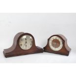 Mid 20th Century oak Napoleon hat mantel clock, the silver dial with Arabic numerals, 42cm wide, oak