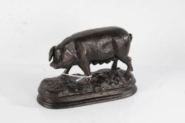 Bronzed model of an Old English Sow, on naturalistic base, 20cm long