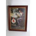 Reproduction Lucas Lamps poster, "We make light of our labour", housed in a glazed frame, the poster