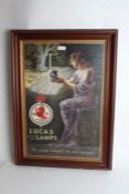 Reproduction Lucas Lamps poster, "We make light of our labour", housed in a glazed frame, the poster