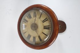 Victorian mahogany cased postman's alarm clock, the dial with roman numerals, with a pendulum,