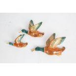 Graduated set of three Summerbank Pottery flying ducks, the largest 17.5cm wide