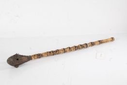 Japanese Kiseru pipe, with puffer fish bowl and simulated vertebrae stem, 44cm long