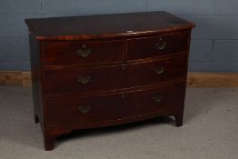 George III Mahogany Bow Fronted Chest of 2 short 2 long draws with swan neck handles, raised on