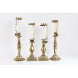 Pair of Victorian brass candlestick, with hexagonal tapering stems and bases, pair of Victorian