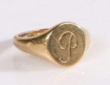 9 carat gold signet ring, the head initialled P, ring size G1/2, 4g