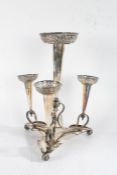 Silver plated epergne, the central tapering vase with pierced rim and flanked by three matching