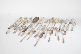 Silver and plated flatware, to include teaspoons, dessert spoons, berry spoon etc. weighable