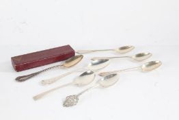 Eight silver teaspoons, various dates and makers, to include East Surrey souvenir spoon etc. 3.