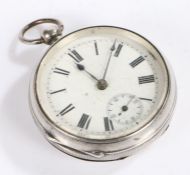 Victorian silver open face pocket watch, the case Birmingham 1893, maker Waltham Watch Company,