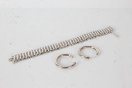 Silver and paste bracelet together with a pair of white metal hoop earrings (2)