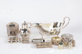 Silver plated ware to include replica of a Dutch marriage box, Jersey milk can, sauceboat, trinket