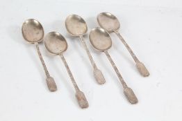 Five George V silver teaspoons, Sheffield 1915, maker Mappin & Webb, with vacant oblong terminals
