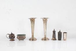 Silver, various dates and makers, to include pair of spill vases with loaded bases, pepperettes,