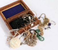 Collection of costume jewellery to include a white metal necklace, beaded necklaces ect housed