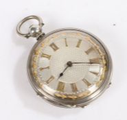Edwardian ladies white metal open face pocket watch, the engine turned dial with Roman numerals