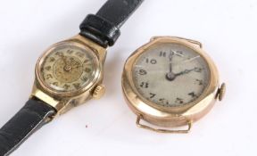 Two 9 carat gold wristwatches one with leather strap (2)