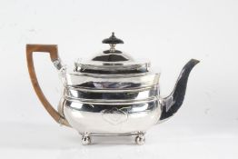 George III silver teapot, London 1806, maker WB, with ebonised finial and angular wooden handle, the