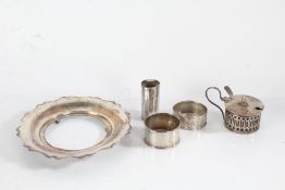 Silver, various dates and makers, to include mustard pot and cover with blue glass liner and