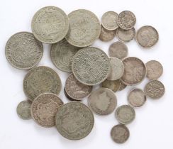 Collection of coins, to include Seven Half Crowns and lower denominations, all pre 1947