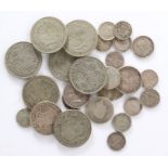 Collection of coins, to include Seven Half Crowns and lower denominations, all pre 1947