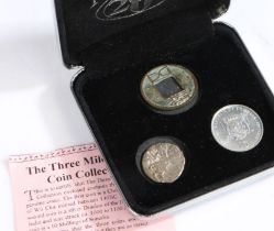 The Three Millenniums coin collection, consisting of a Chinese cash piece, silver Drachm and a 10