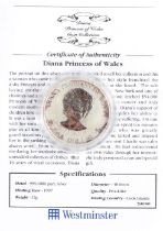 Westminster Cook Islands one dollar silver coin commemorating Princess Diana, with certificate