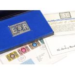 Danbury Mint Silver Jubilee commemorative silver stamp and FDC, cased