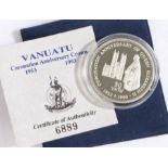 Royal Mint Vanuatu Elizabeth II coronation anniversary silver proof crown 1993