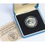 Royal Mint United Kingdom silver proof one pound coin 1985, the reverse with depiction of a lek with